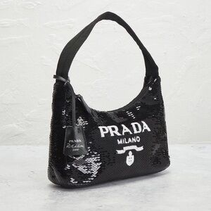 Prada Re-Edition 2000 Sequined Re-Nylon Mini Shoulder Bag in Black
